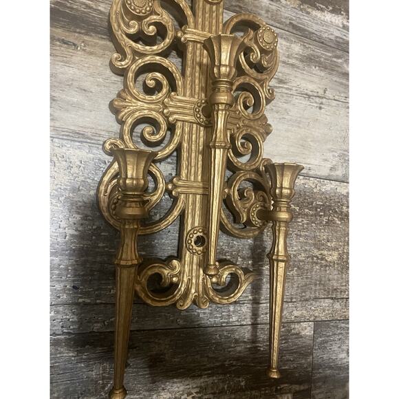 VTG HOMCO DART 4193 Gold ORNATE WALL CANDELABRA CANDLE HOLDER SCONCES - Picture 2 of 10
